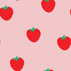 Seamless pattern with strawberries and pink background.