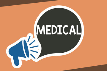 Writing note showing Medical. Business photo showcasing Related to science of Medicine Treatment for illness or injuries.