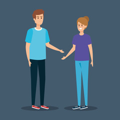 woman and man talking with hairstyle and casual clothes