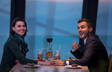 loving couple enjoying romantic dinner