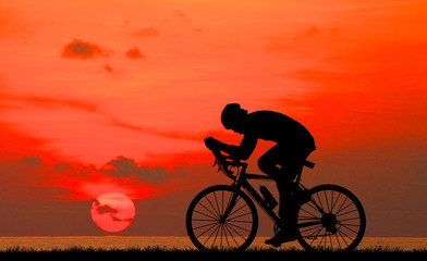 Obraz premium Cycling Silhouette on sunrise