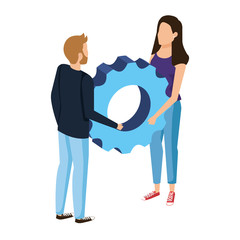 young couple lifting gear machine settings