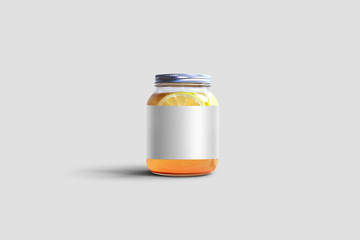 Mason jar glass of iced tea with lemon isolated on soft gray background.3D rendering