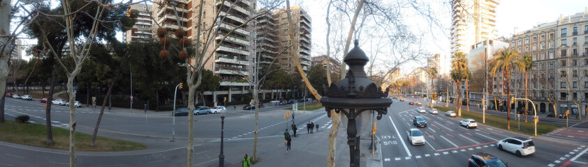 Panoramic view of  street in Barcelona. Spain. Aerial Photo in Diagonal Avenue