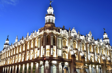 Teatro Nacional, Grand Theatre de Habana , Great Theater of Havana at night, in the rain Havana,...