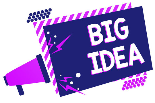 Text sign showing Big Idea. Conceptual photo Having great creative innovation solution or way of thinking Megaphone loudspeaker purple striped frame important message speaking loud