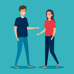 cute woman and man talking with hairstyle and casual clothes