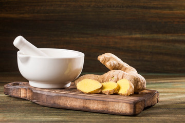 Zingiber officinale - Underground stem with special aroma and spicy flavor. Text space