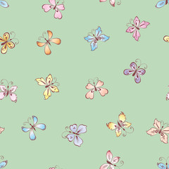 Seamless background of various drawn butterflies