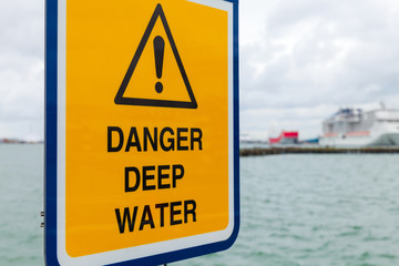 Danger deep water. Warning sign