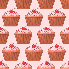 Seamless pattern icons. Bakery texture. Colored icon. In trendy flat style isolated on white background. Vector illustration.