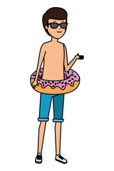 young man with sunglasses and float donut