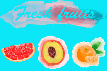 Eco food menu background. Watercolor hand drawn fruits. Vector illustration