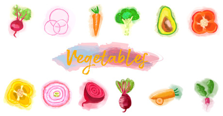 Eco food menu background. Watercolor hand drawn vegetables. Vector illustration