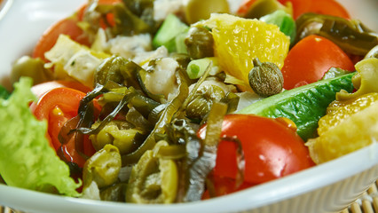 Healthy Salad of Cod, Tomato, Seaweed