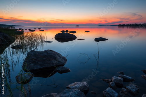 Colorful Sunset At Lake Pielinen In Koli Nationalpark With