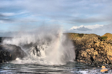 Wave carshing on rocks, Antrim coast, Northern Ireland