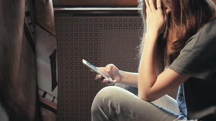 woman phone print sms bedroom background hd footage 