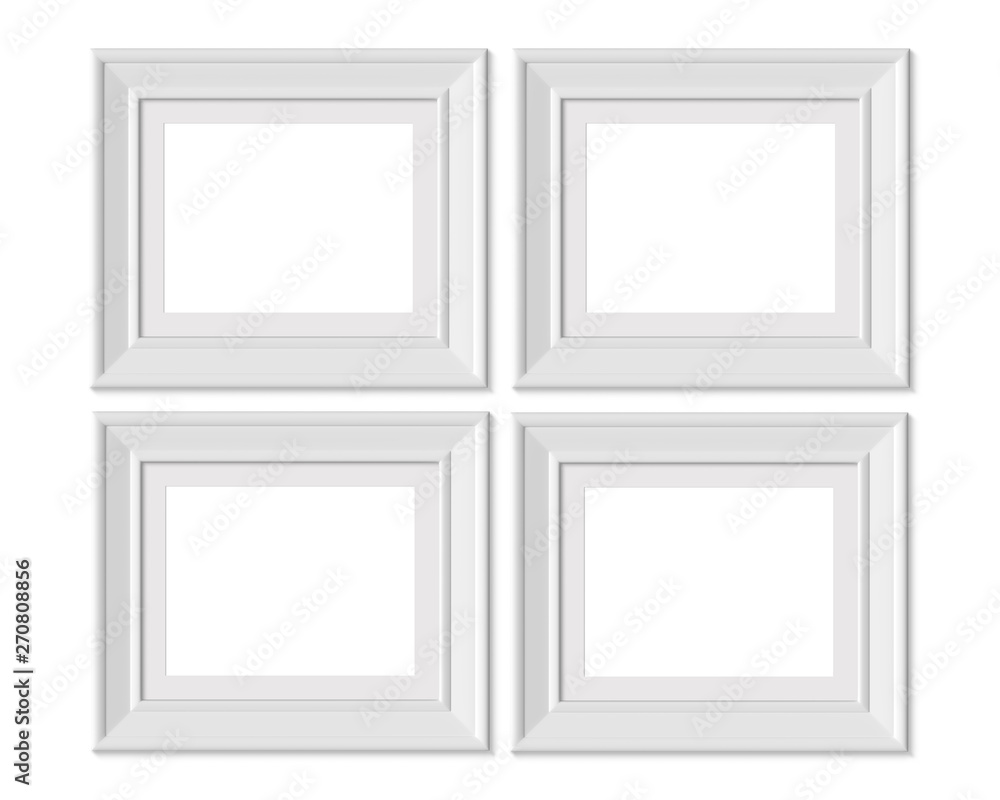 Poster set 4 4x5 horizontal landscape picture frame mockup. framing mat with wide borders. realisitc paper 