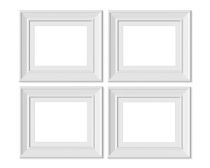 Set 4 4x5 Horizontal Landscape picture frame mockup. Framing mat with wide borders. Realisitc paper...