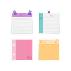 Set of sticky paper notes with empty space for text, vector illustration