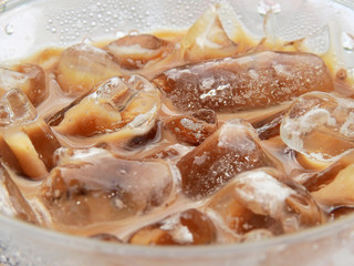 cool mocha coffee in the ice cubes