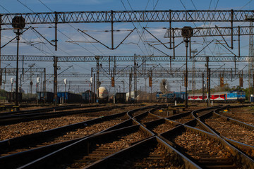 Trains at the railway depot in Warsaw.