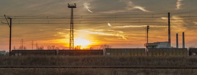 Sunset over the railway depot.