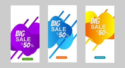 liquid sales banner design with three color choices