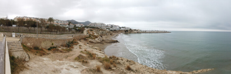 Panoramic view of Sitges, village of Barcelona,Spain. Aerial photo