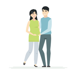Obraz premium Chinese couple expecting a baby - cartoon people characters illustration