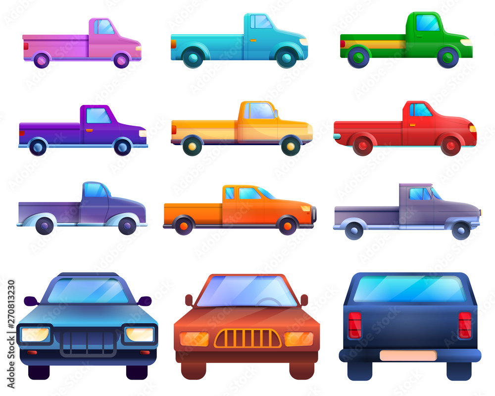 Poster pickup icons set. cartoon set of pickup vector icons for web design