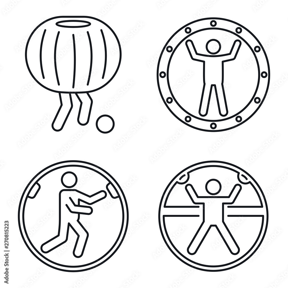 Poster zorb ball activity icons set. outline set of zorb ball activity vector icons for web design isolated