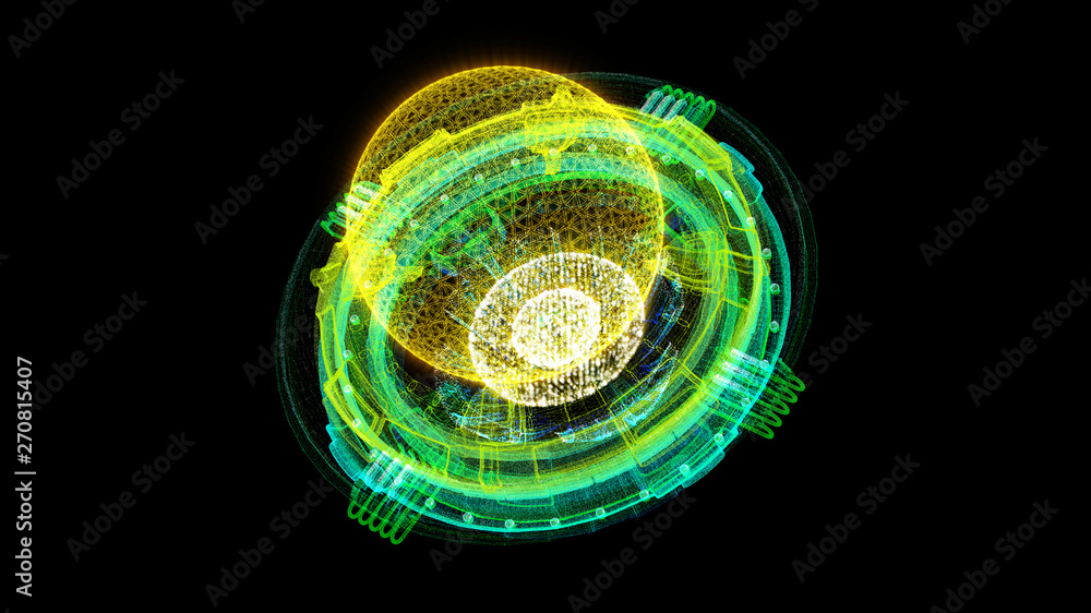 Poster Futuristic graphic user interface head up display screen with digital holographic Nuclear Fusion energy simulator 3D illustration for digital background