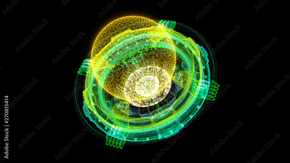 Aufkleber Futuristic graphic user interface head up display screen with digital holographic Nuclear Fusion energy simulator 3D illustration for digital background