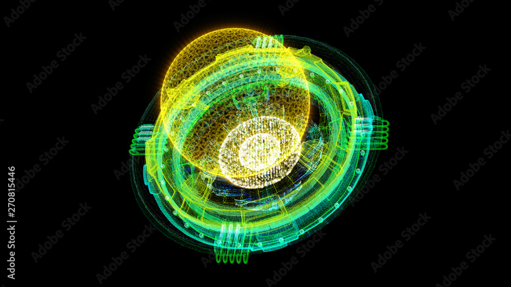 Poster Futuristic graphic user interface head up display screen with digital holographic Nuclear Fusion energy simulator 3D illustration for digital background