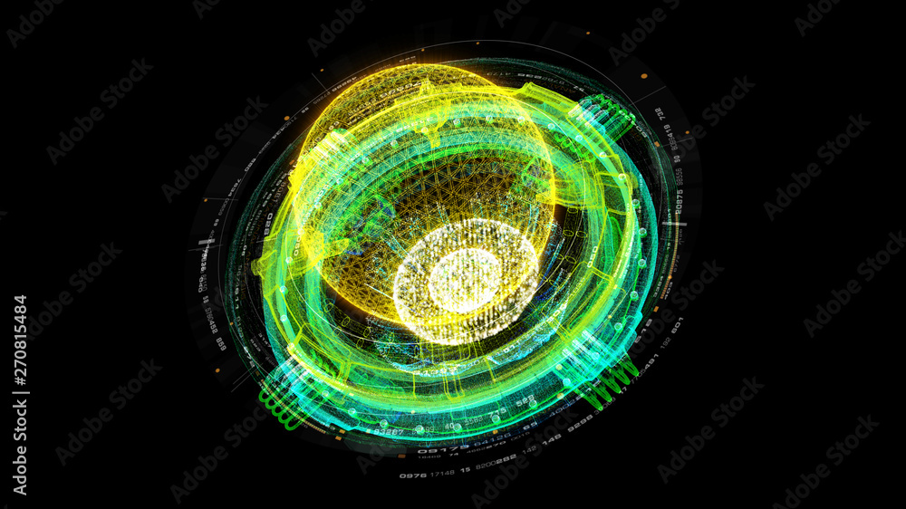 Poster futuristic graphic user interface head up display screen with digital holographic nuclear fusion ene