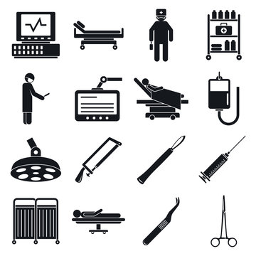 Surgeons operating tool icons set. Simple set of surgeons operating tool vector icons for web design on white background