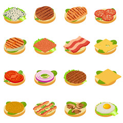 Nourishment icons set. Isometric set of 16 nourishment vector icons for web isolated on white background