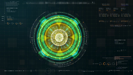 Futuristic graphic user interface head up display screen with digital holographic Nuclear Fusion energy simulator 3D illustration for digital background