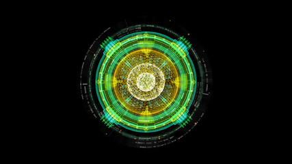 Futuristic graphic user interface head up display screen with digital holographic Nuclear Fusion energy simulator 3D illustration for digital background