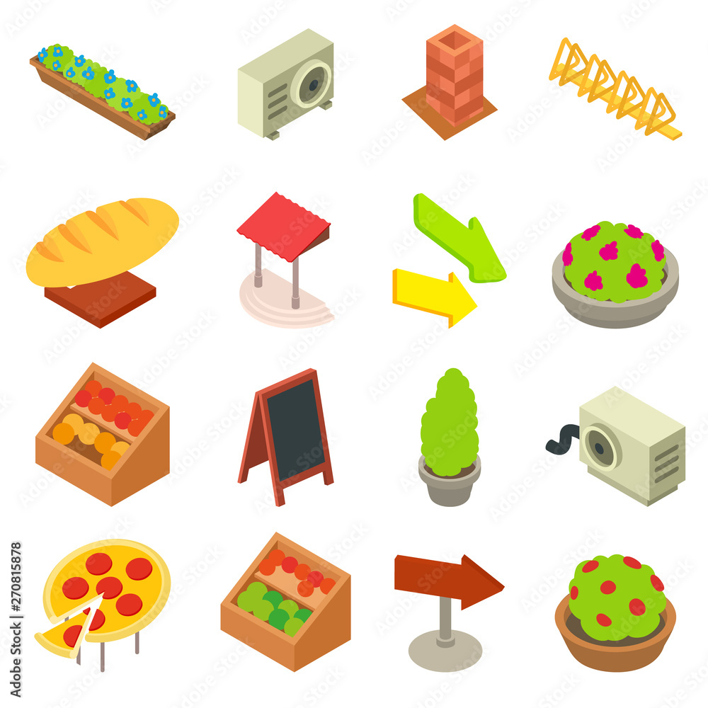 Poster design bakery icons set. isometric set of 16 design bakery vector icons for web isolated on white ba