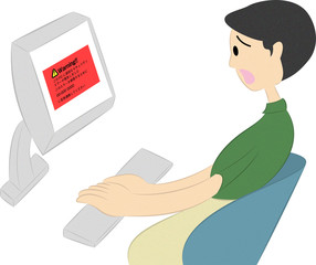 ネットサーフィン中に突然出た警告表示に驚く男性