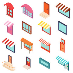 Fototapeta premium Facade icons set. Isometric set of 16 facade vector icons for web isolated on white background