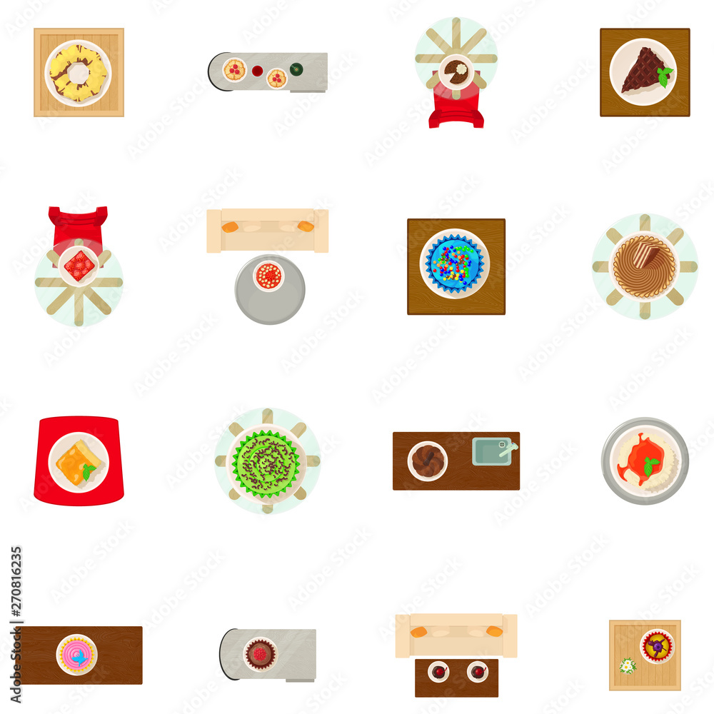 Poster cookie on table icons set. cartoon set of 16 cookie on table vector icons for web isolated on white 
