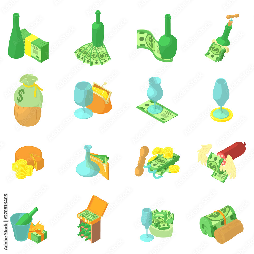 Poster wine business icons set. isometric set of 16 wine business vector icons for web isolated on white ba