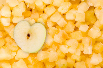 fresh texture of frozen apple many pieces.