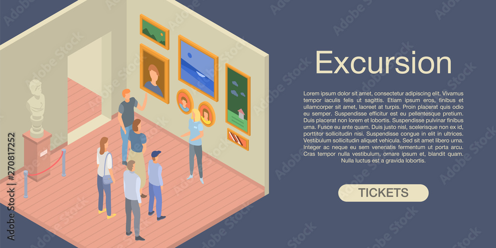 Poster excursion concept background. isometric illustration of excursion vector concept background for web 