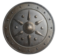 Round metal shield isolated 3d illustration