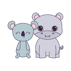 cute hippopotamus with koala animals